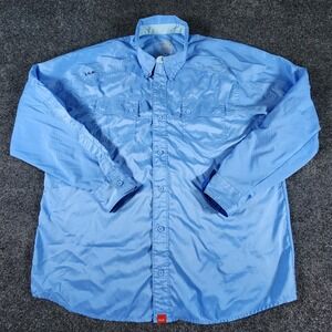HUK Fishing Performance Shirt Men Large Blue Perforated Vented Longsleeve Pocket